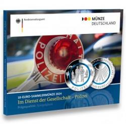 5 x 10 Euro BRD Spiegelglanz 2024 Polizei mit Polymerring Komplettsatz A D F G J 